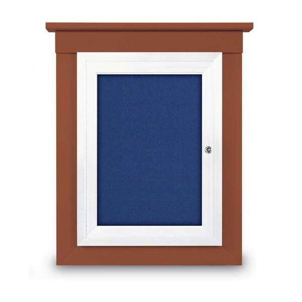 42"x32" 2-Door Enclosed Letterboard, Header, Blue Vinyl/Walnut